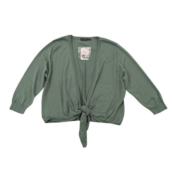 Peruvian Connection Sweaters - PERUVIAN CONNECTION Nwt Nikki Tie Waist Cardigan XL Green Thyme Pima Cotton